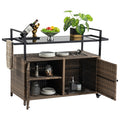 Outdoor Wicker Bar Cart Serving Cart - Glass Top