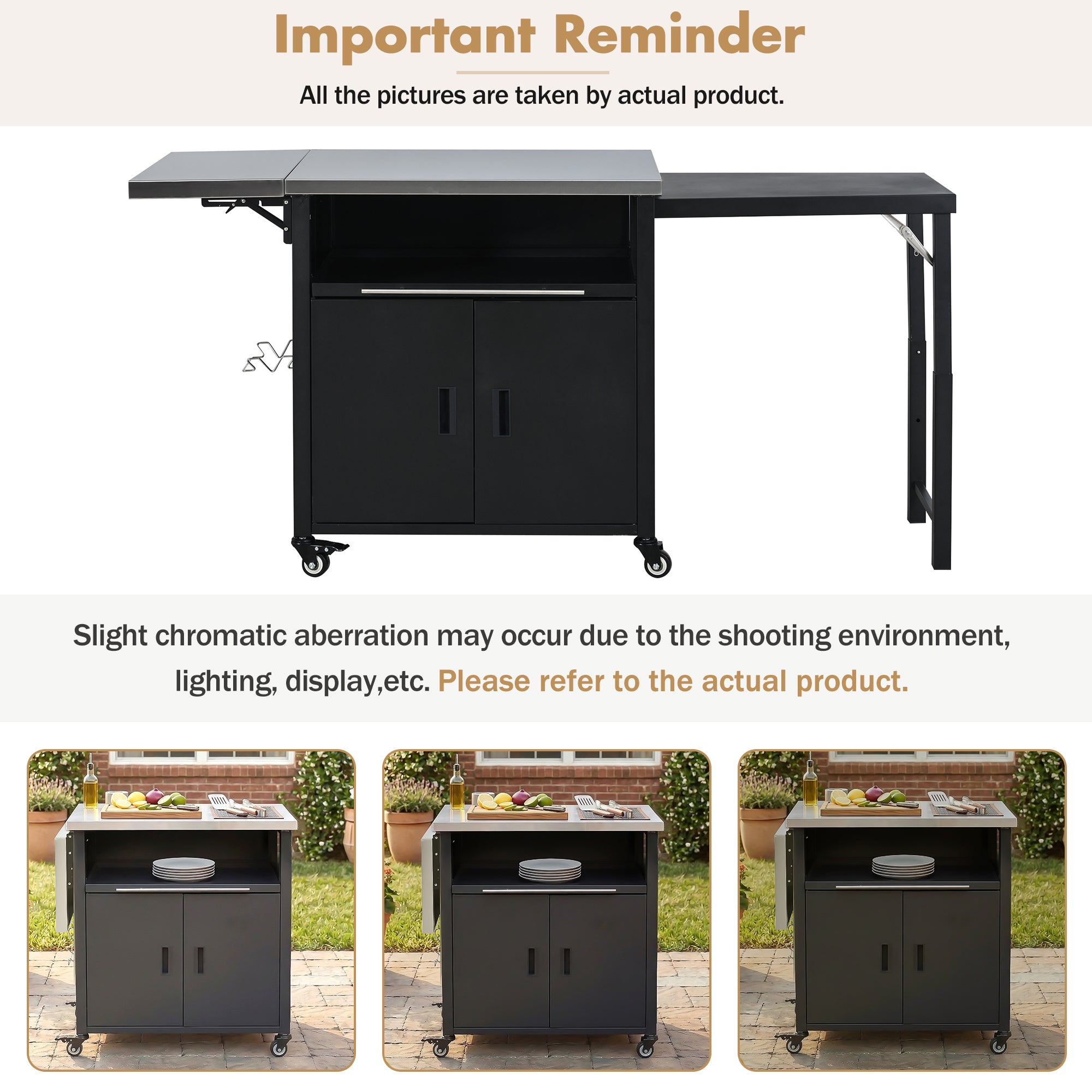 Foldable BBQ Cart with Trash Rack detail