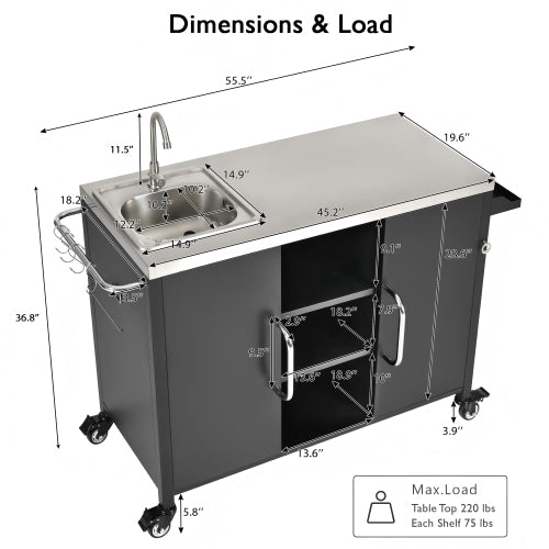 55.5-Inch Outdoor Kitchen Island with Stainless Steel Sink - image 11