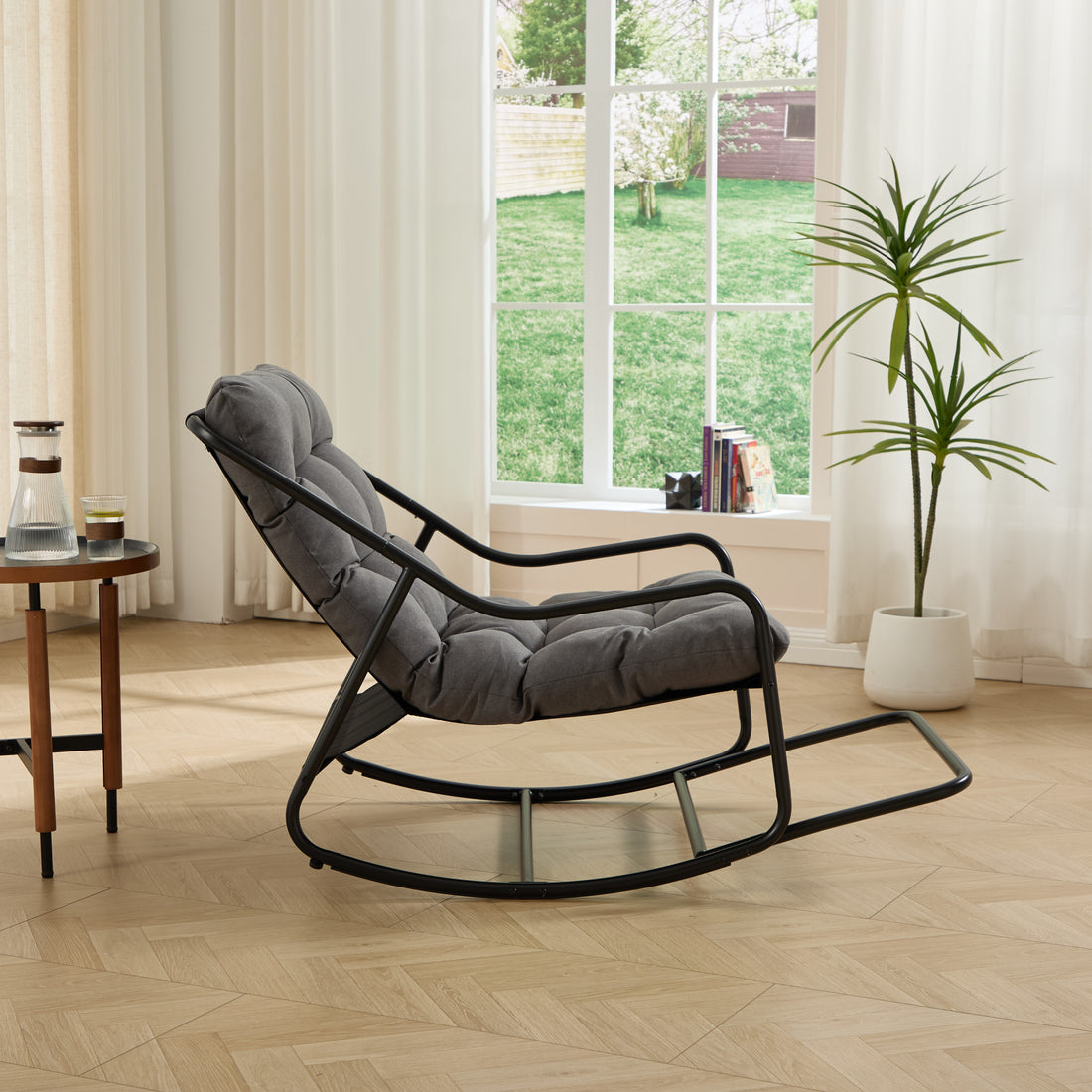Outluma Cushioned Outdoor Rocking Chair - Black and Gray