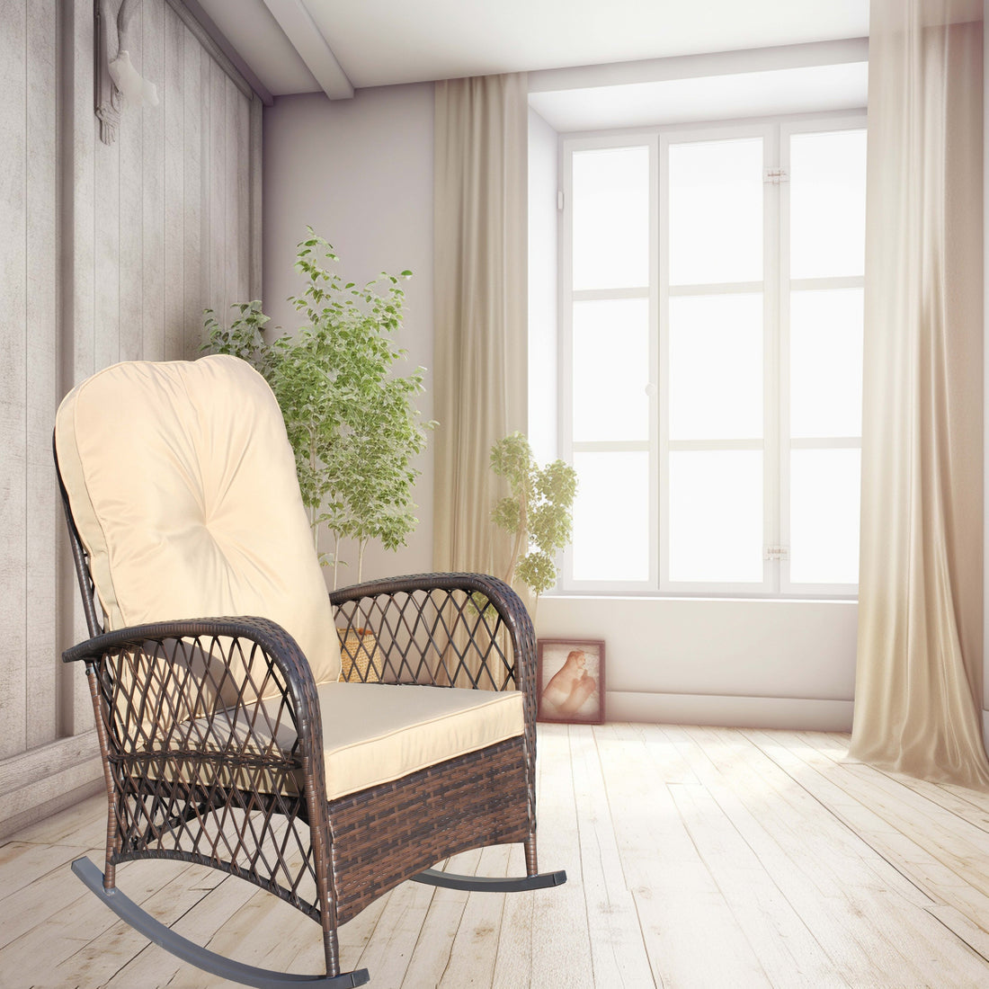 Outluma Deep Seat Wicker Outdoor Rocking Chair - Brown Cushion
