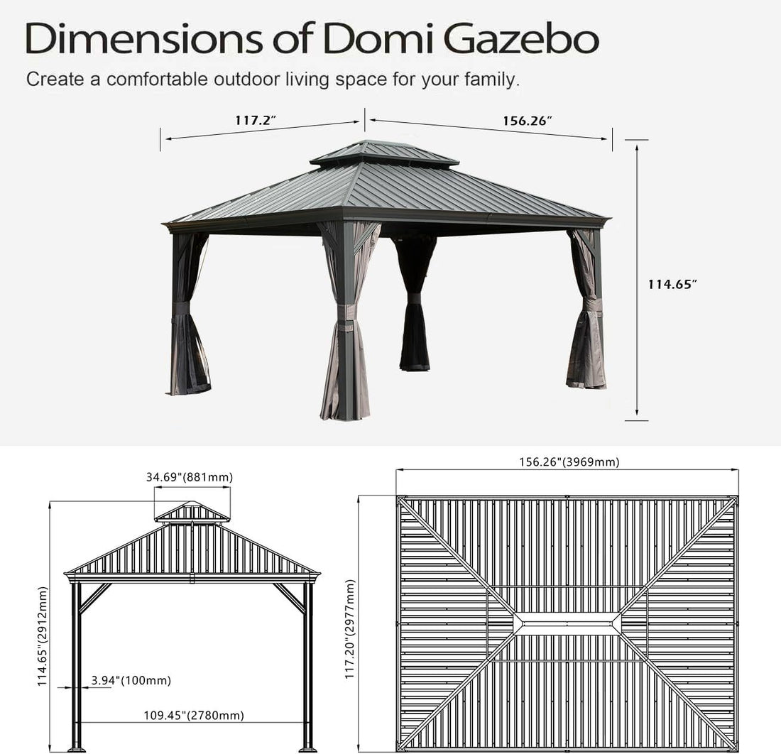Outluma 10 x 13 Hardtop Gazebo with Curtains and Netting
