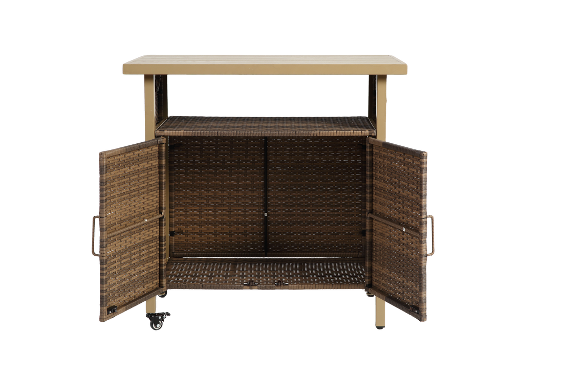 Outluma Rolling Wicker Outdoor Bar Cart - Beige