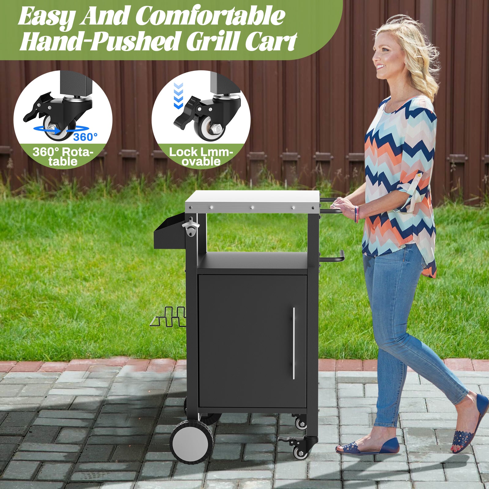 Grill cart push handle