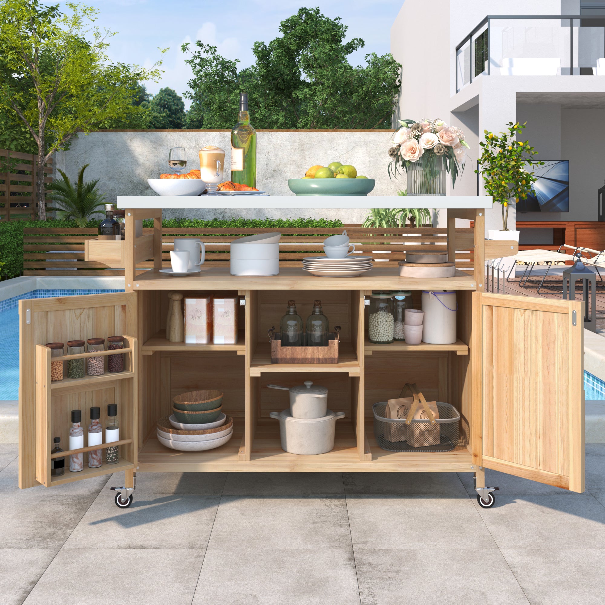 K&K Farmhouse Outdoor Kitchen Island - Natural