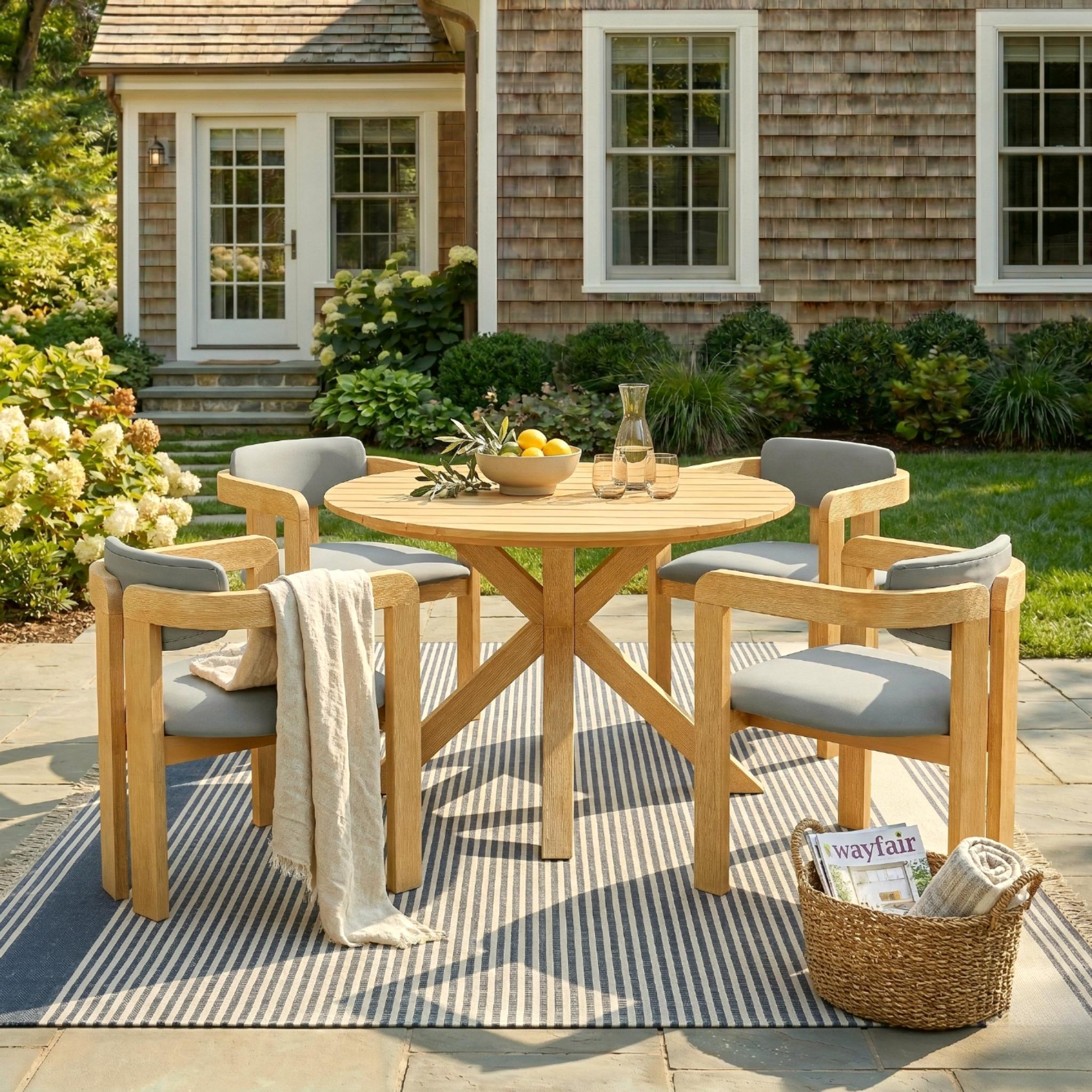 5-Piece Round Acacia Outdoor Dining Set detail