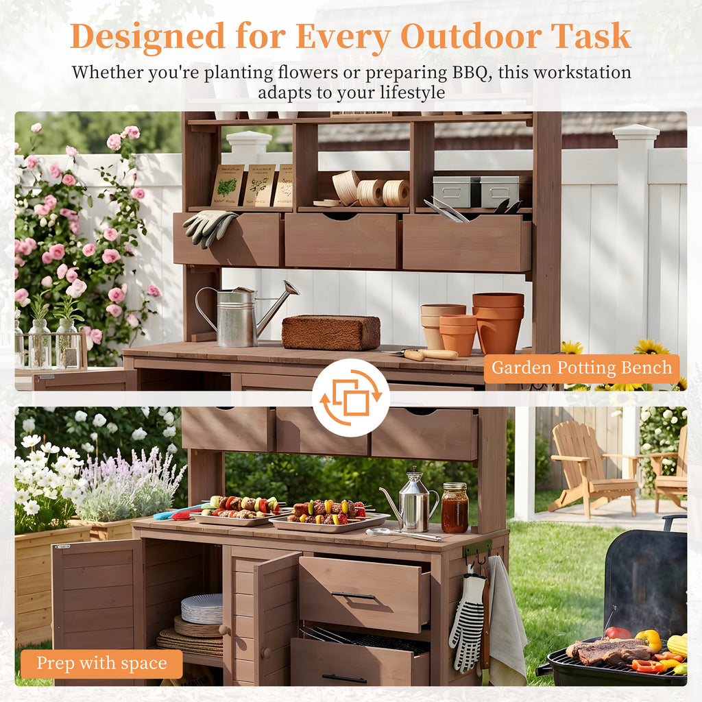 Farmhouse Potting Bench 6-Drawer - Brown detail