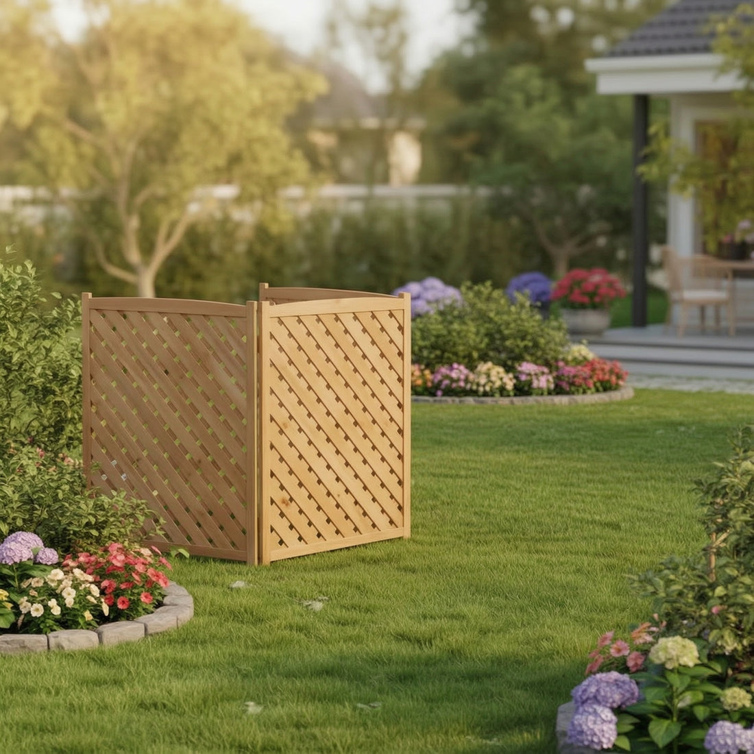 Outluma 3-Panel Wood AC Privacy Fence - Light Brown