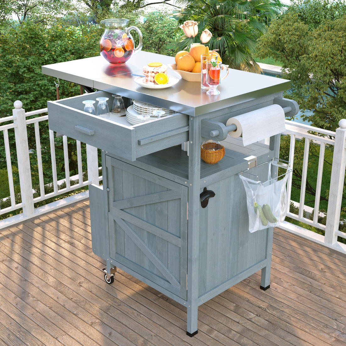 Outluma 40.5 in Wood Outdoor Grill Cart - Blue Grey