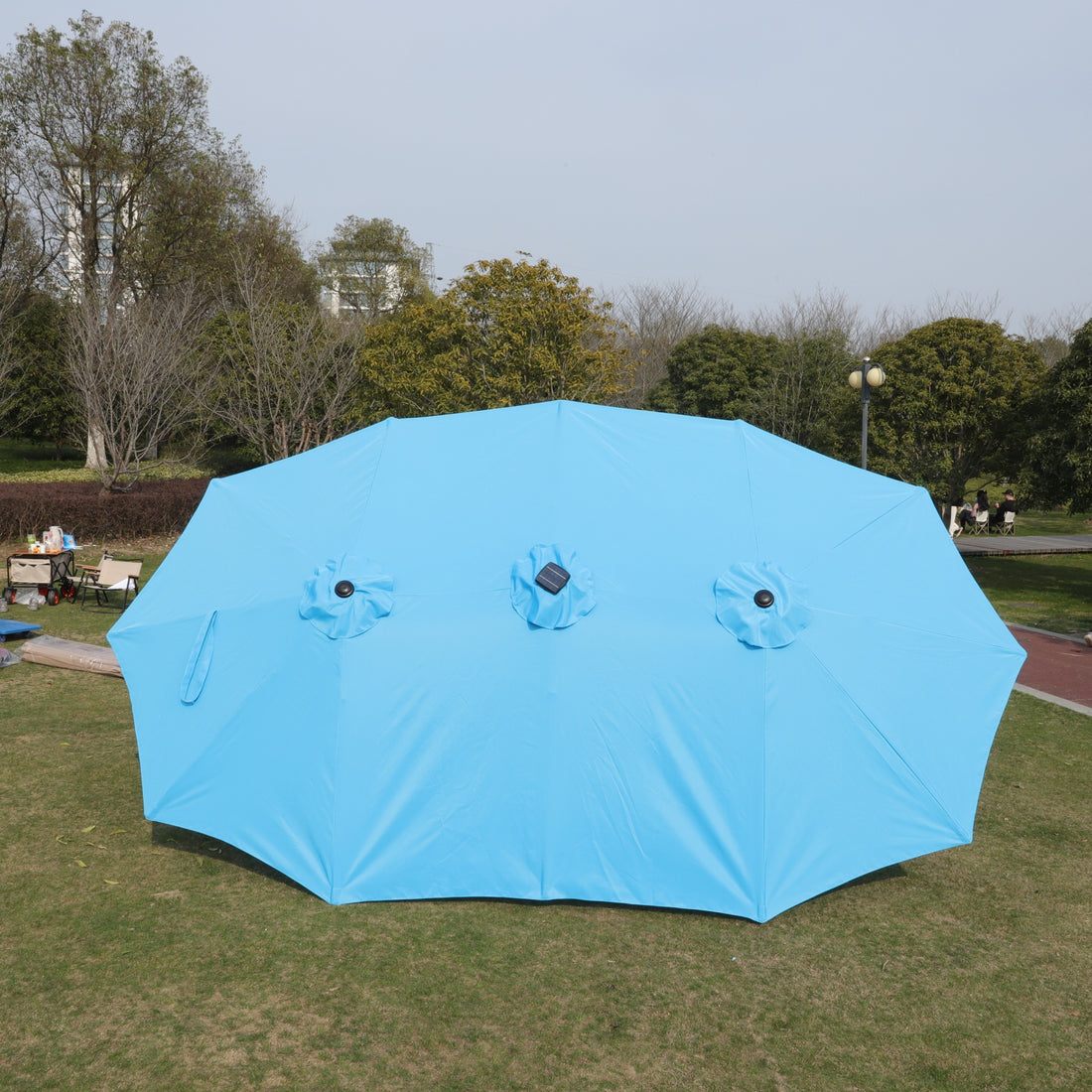 Outluma 15 x 9 ft Double-Sided LED Market Umbrella - Blue