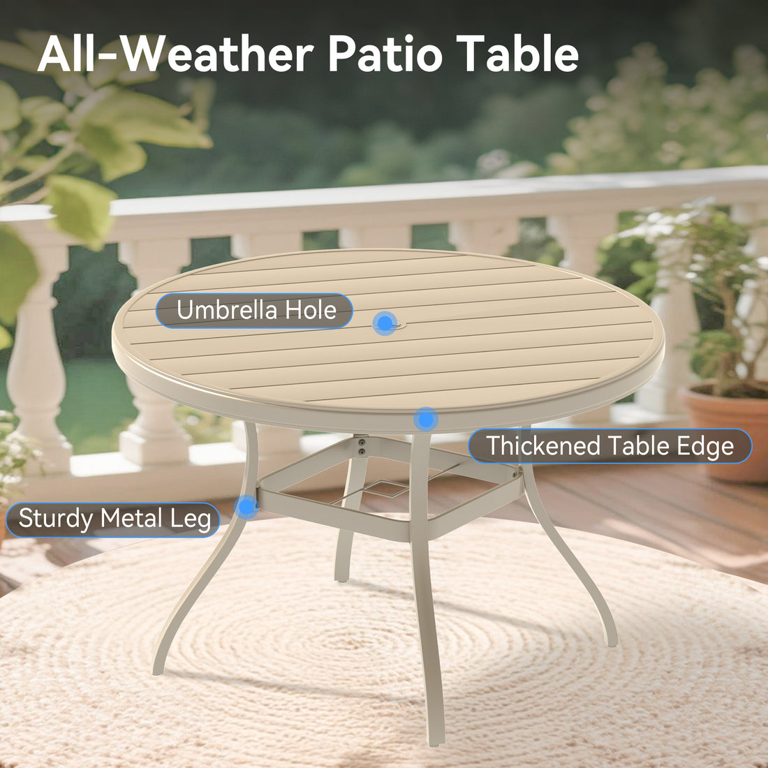 Outluma Round Metal Patio Dining Table - Sandstone