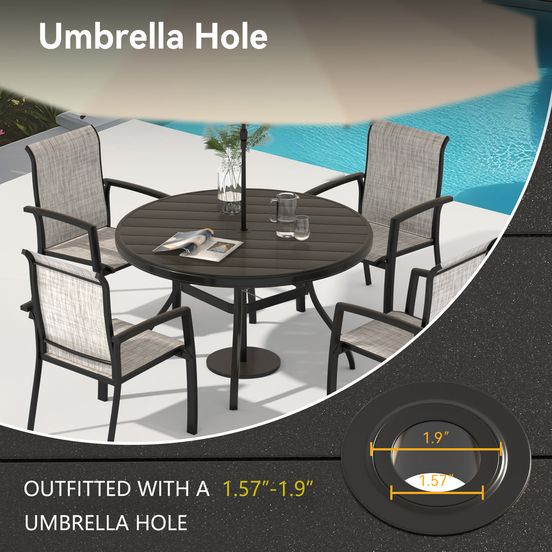 Outluma Round Metal Patio Dining Table - Black