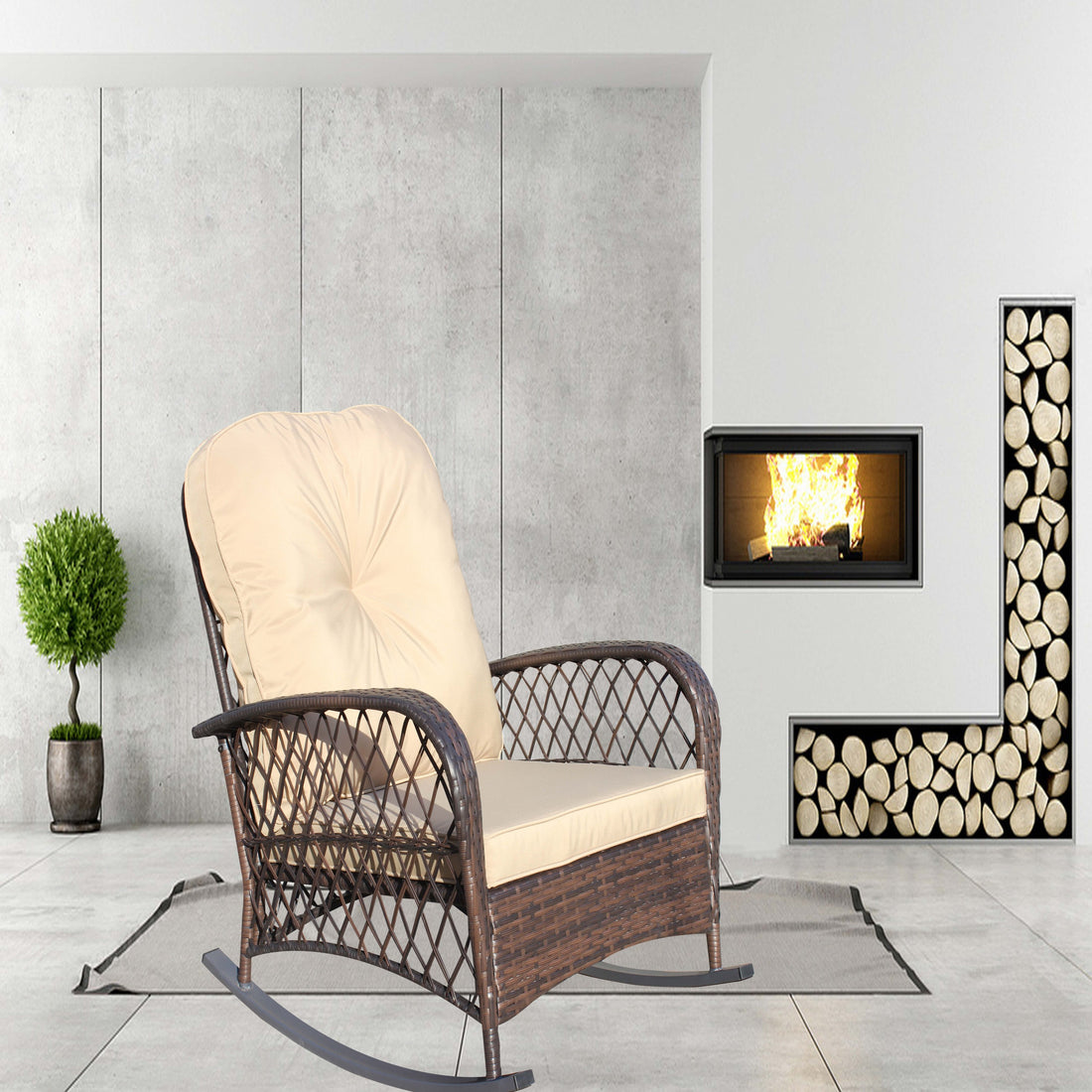Outluma Deep Seat Wicker Outdoor Rocking Chair - Brown Cushion