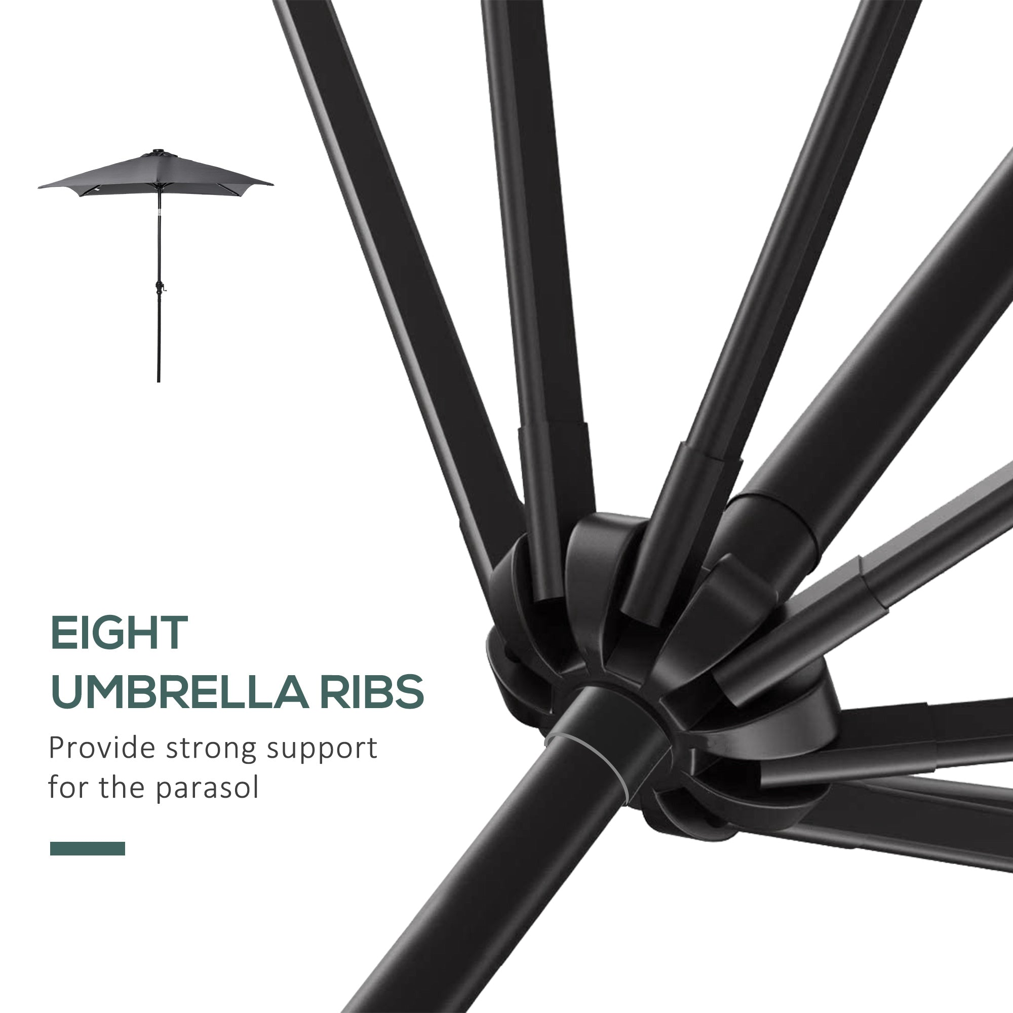 Solar LED Patio Umbrella Gray detail