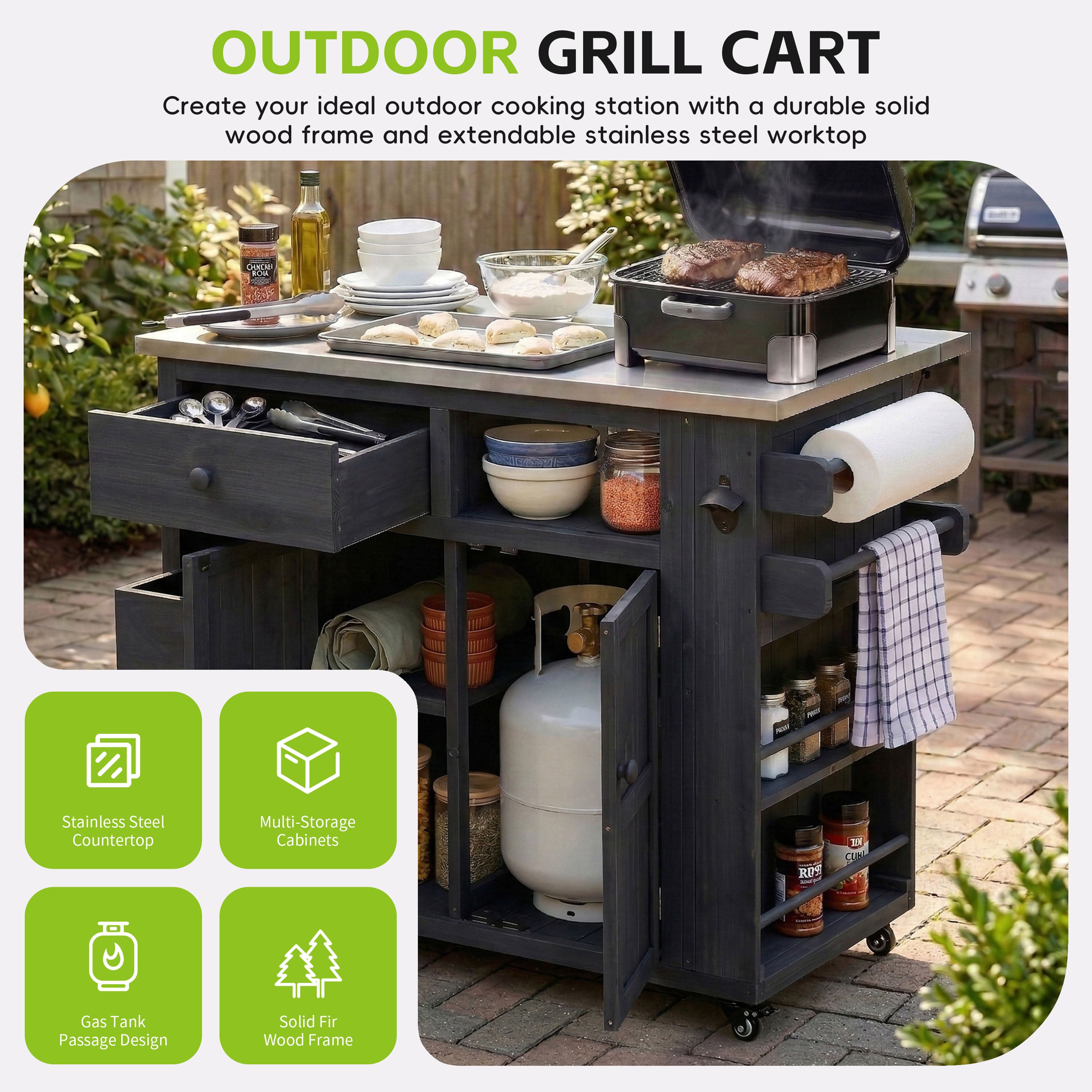 TOPMAX Extendable Outdoor Kitchen Island - Black detail
