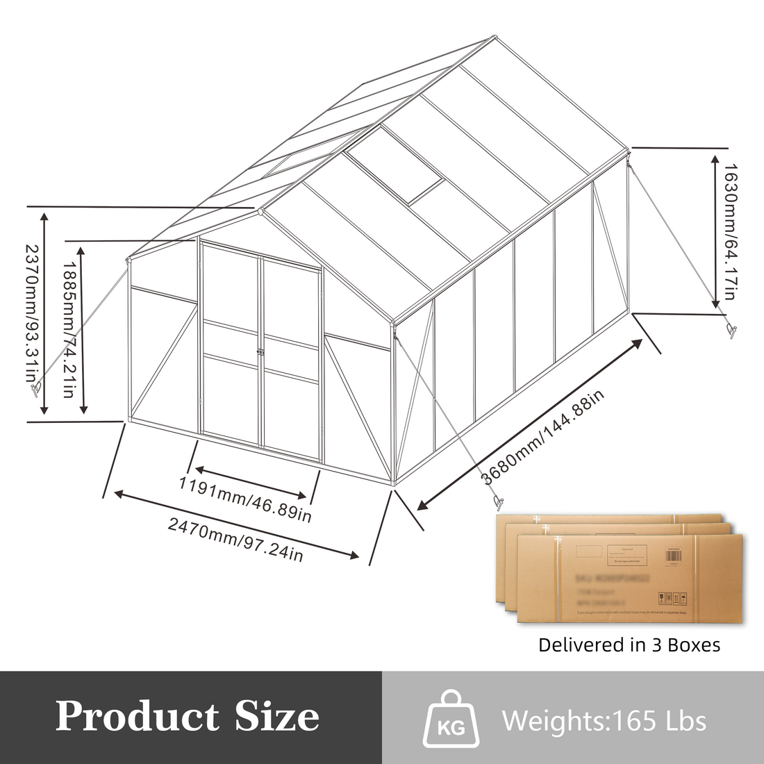 Outluma 8 x 12 Aluminum Greenhouse with Raised Base