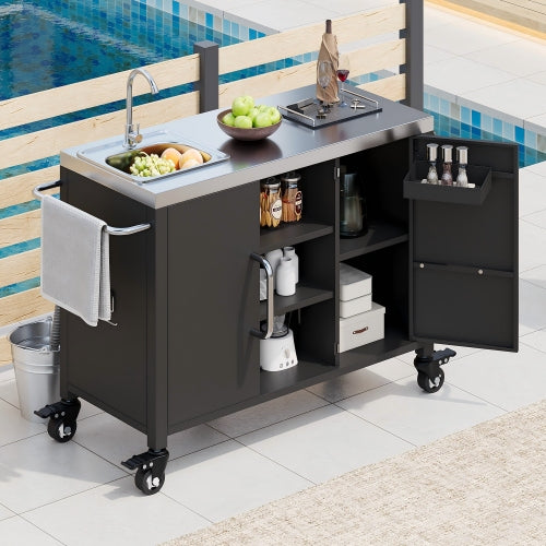 55.5-Inch Outdoor Kitchen Island with Stainless Steel Sink - Outluma