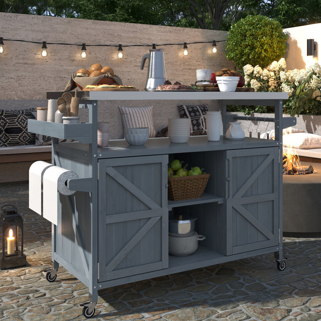 K&K Farmhouse Outdoor Kitchen Island - Grey Blue detail
