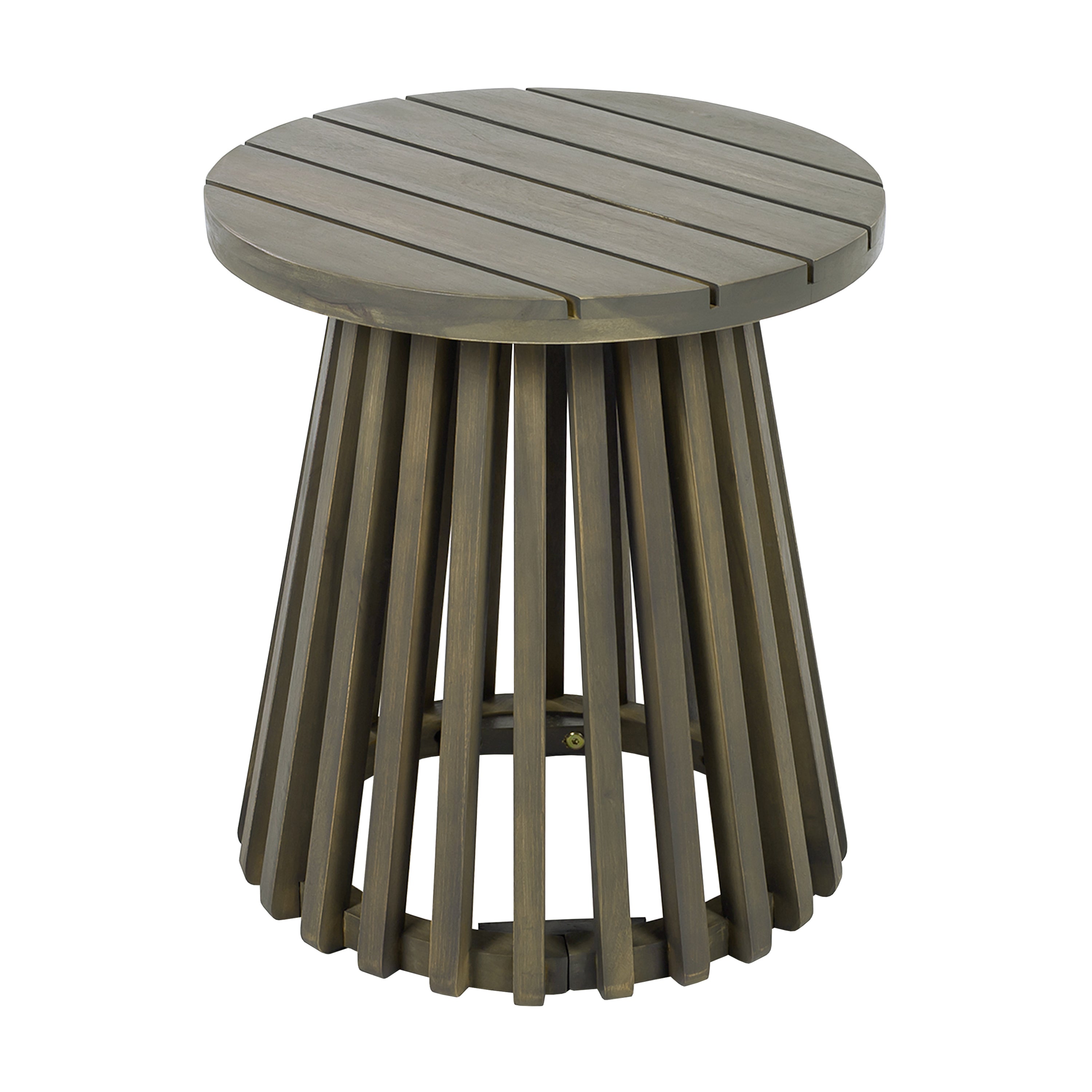 Acacia side table on patio