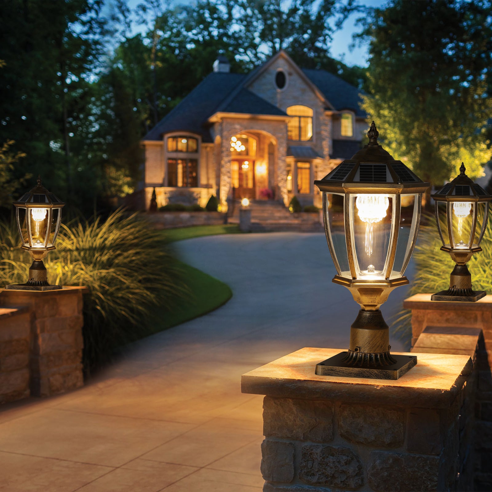 20 inch Golden Solar Lantern - Bronze