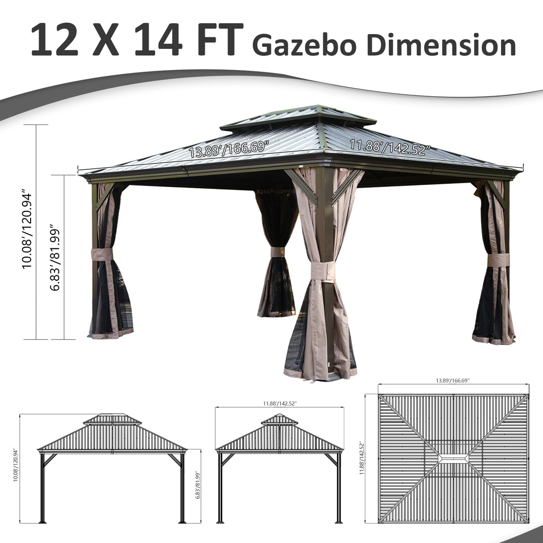 Outluma 12 x 14 Hardtop Gazebo with Curtains and Netting