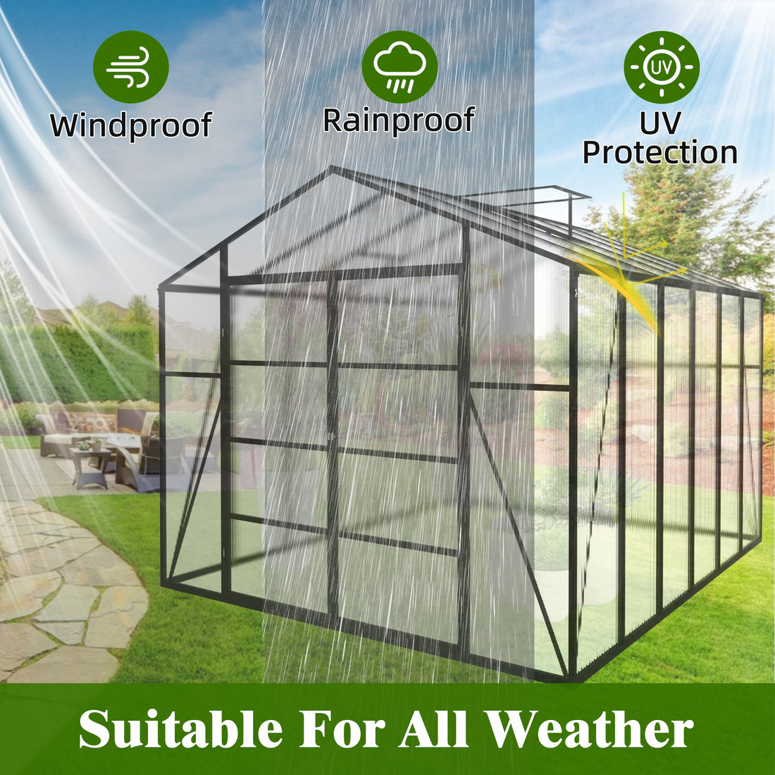 Outluma 10 x 12 Aluminum Greenhouse with Raised Base