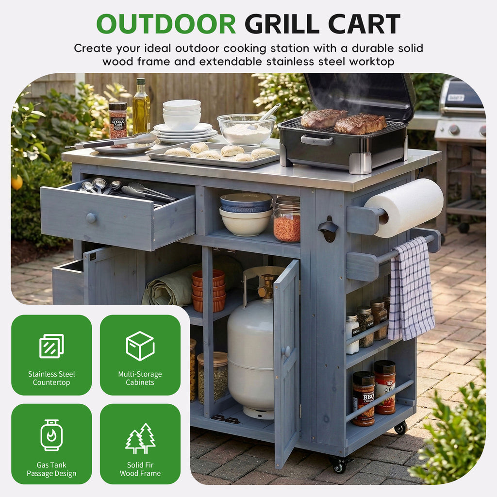 TOPMAX Extendable Outdoor Kitchen Island - Gray detail