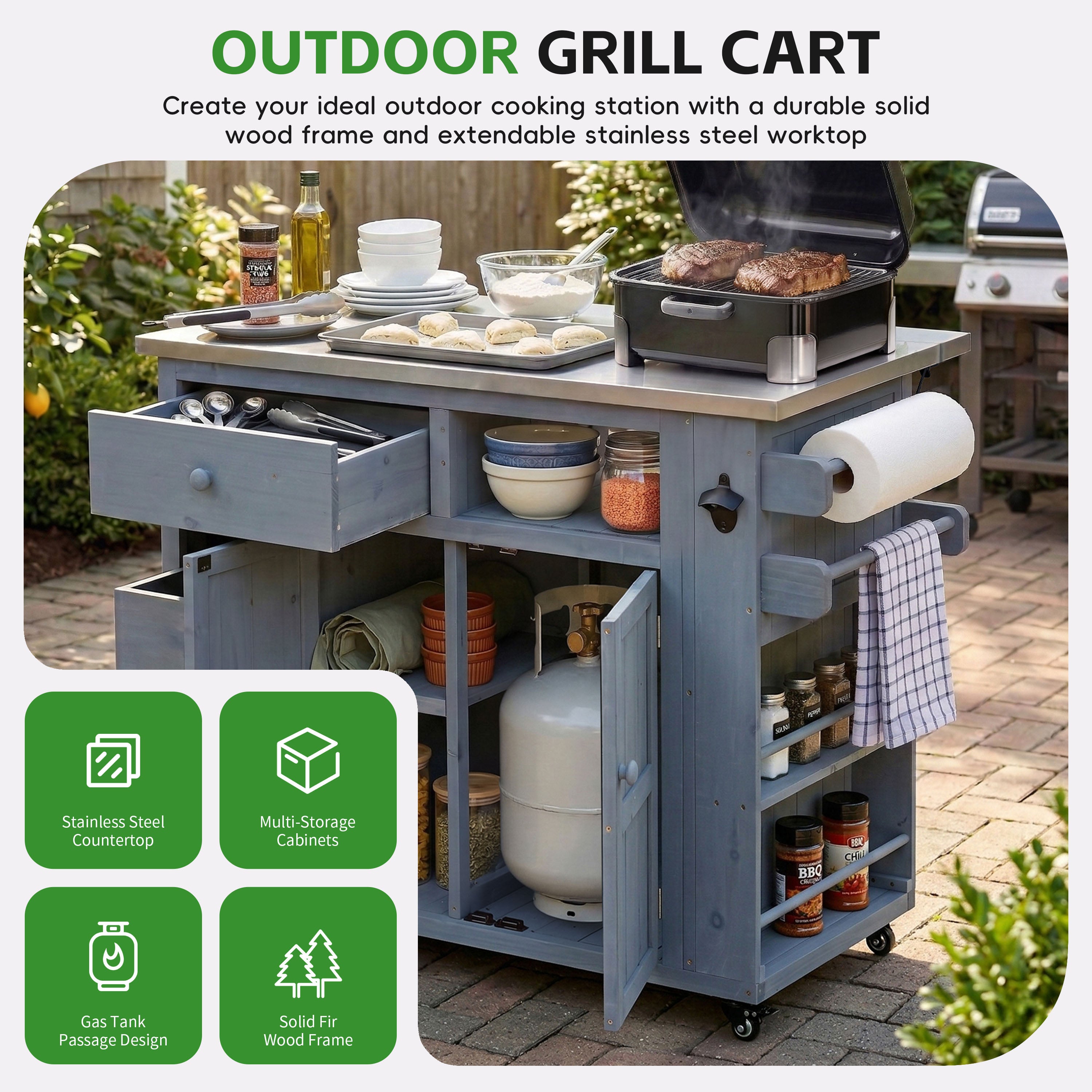 TOPMAX Extendable Outdoor Kitchen Island - Gray detail