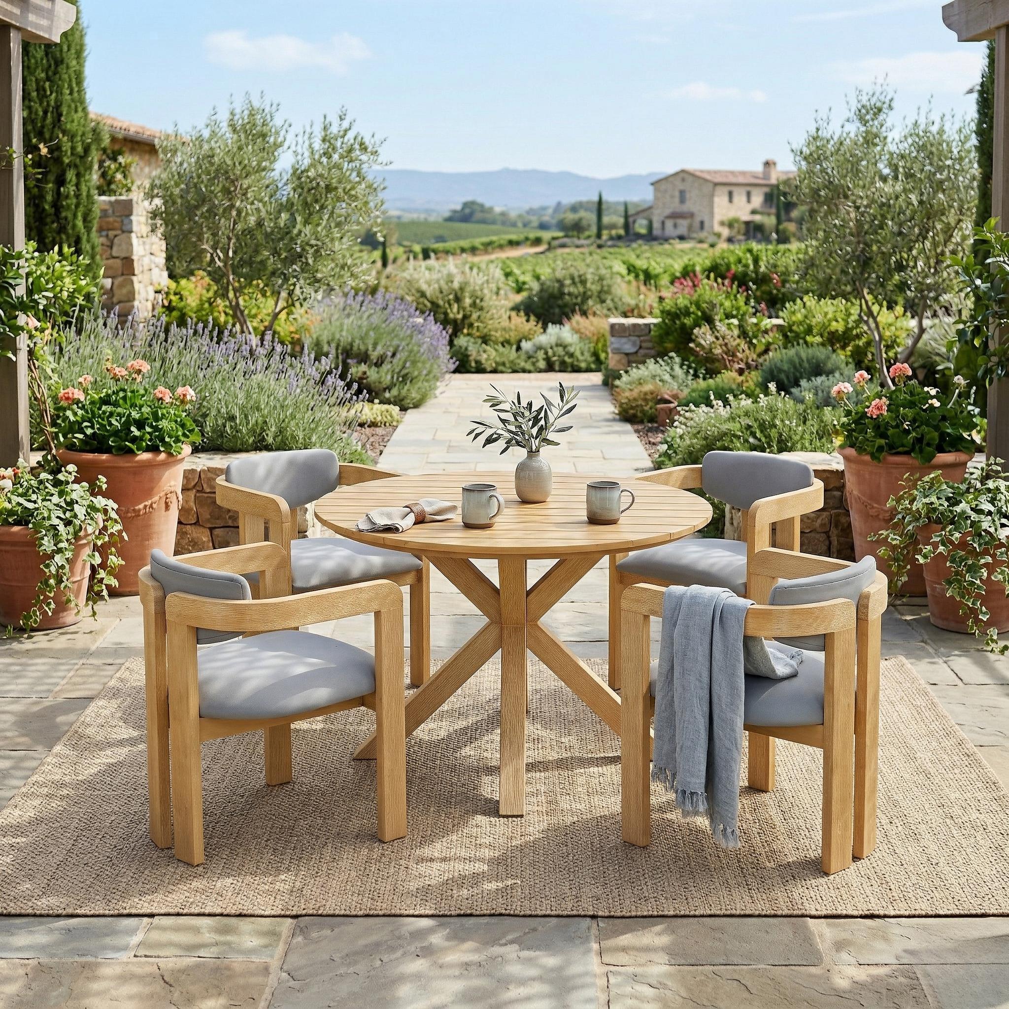 5-Piece Round Acacia Outdoor Dining Set view