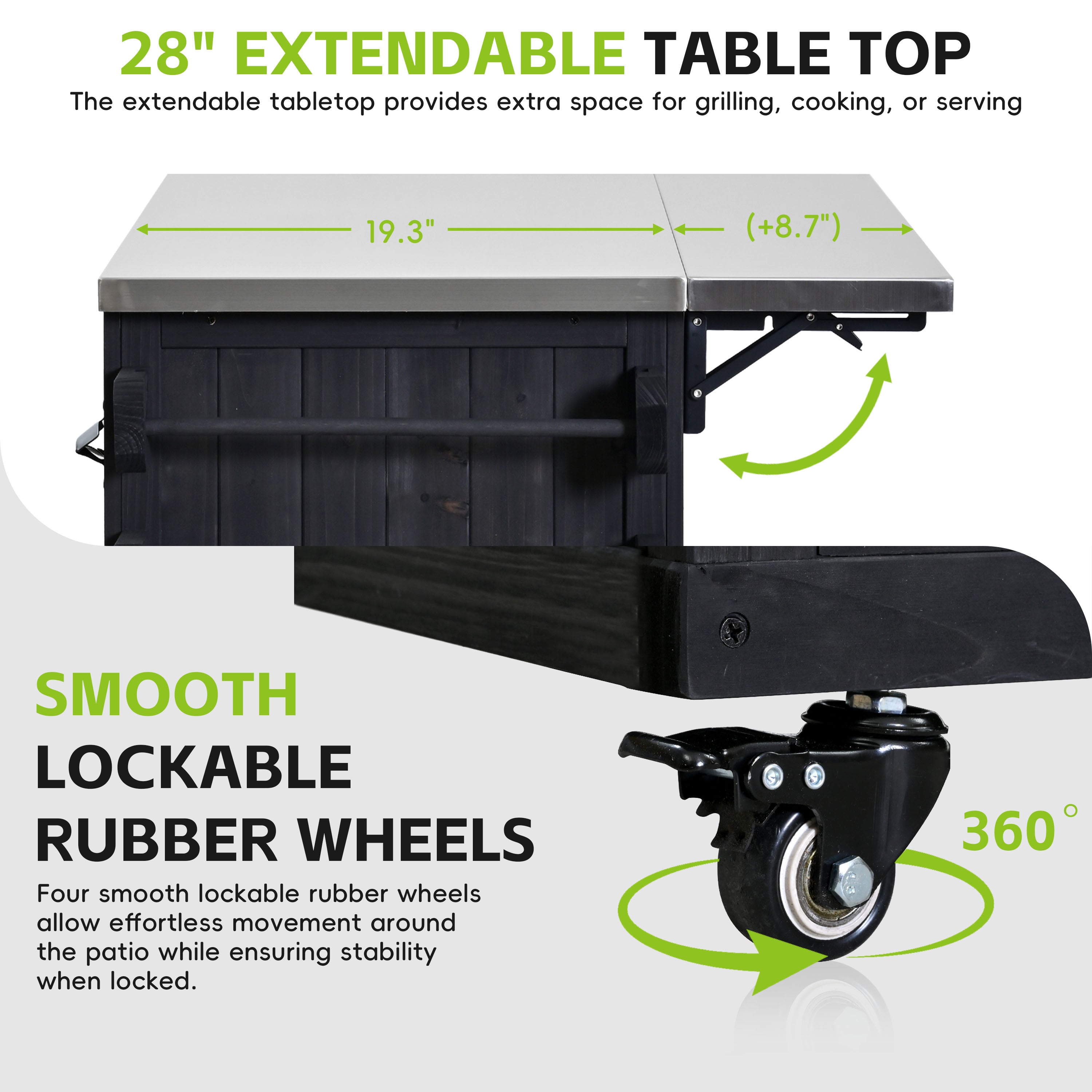 TOPMAX Extendable Outdoor Kitchen Island - Black detail