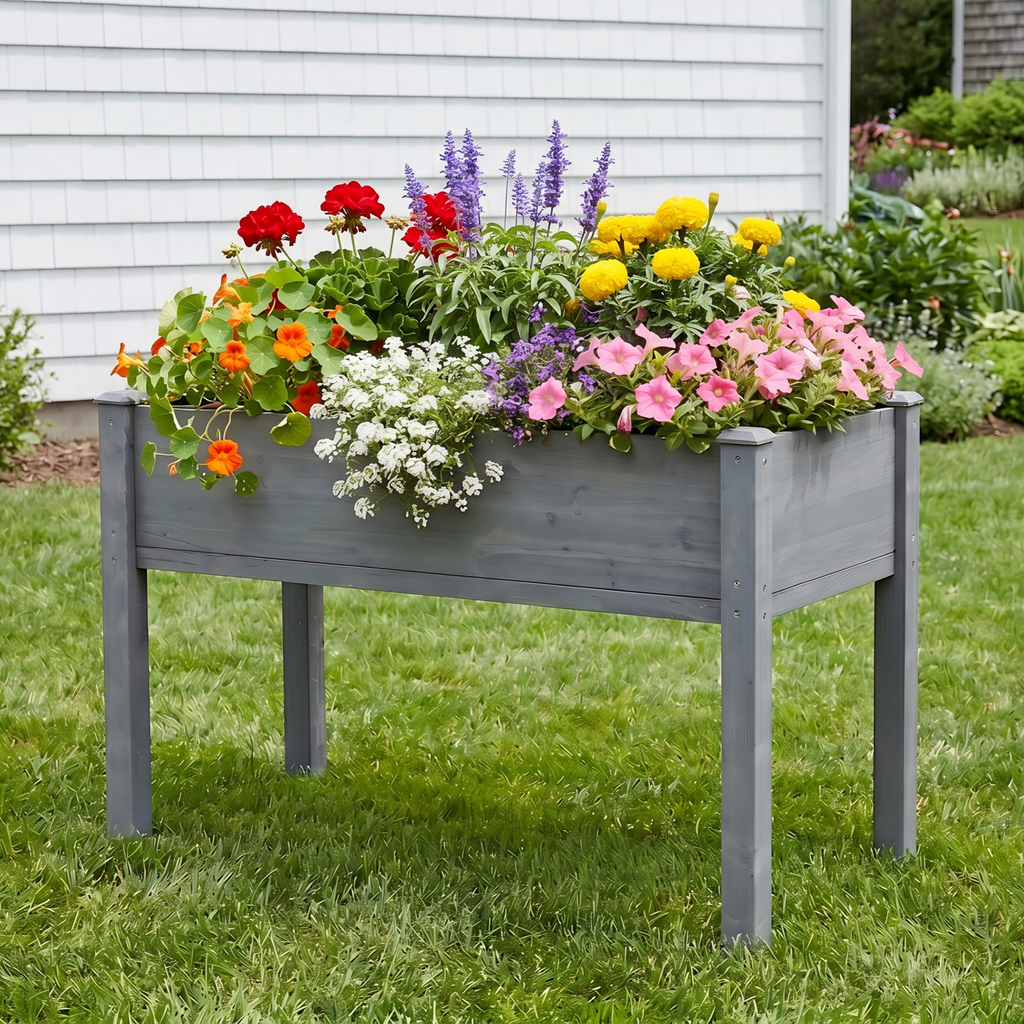 Elevated Wood Garden Bed with Legs - Grey Large