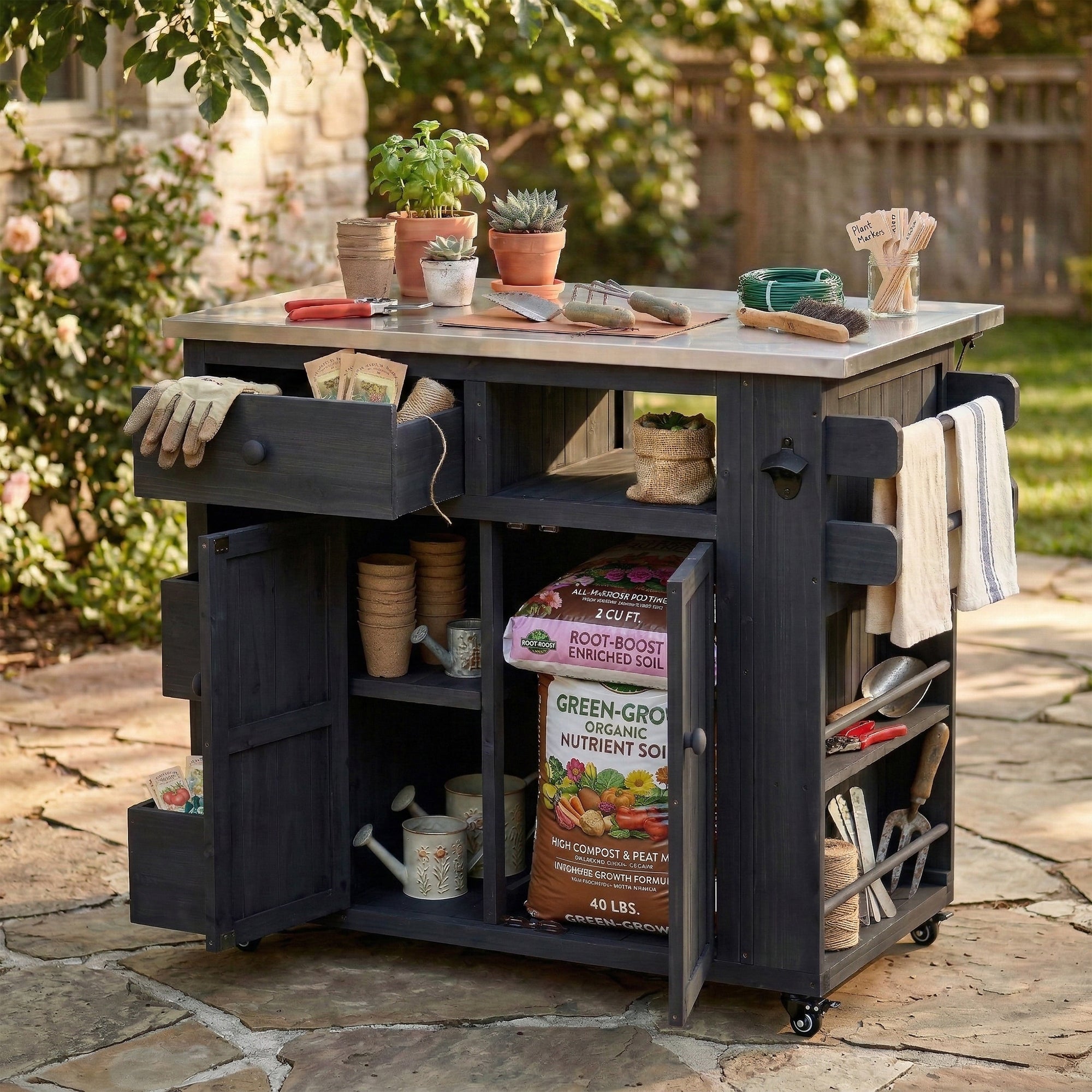 TOPMAX Extendable Outdoor Kitchen Island - Black