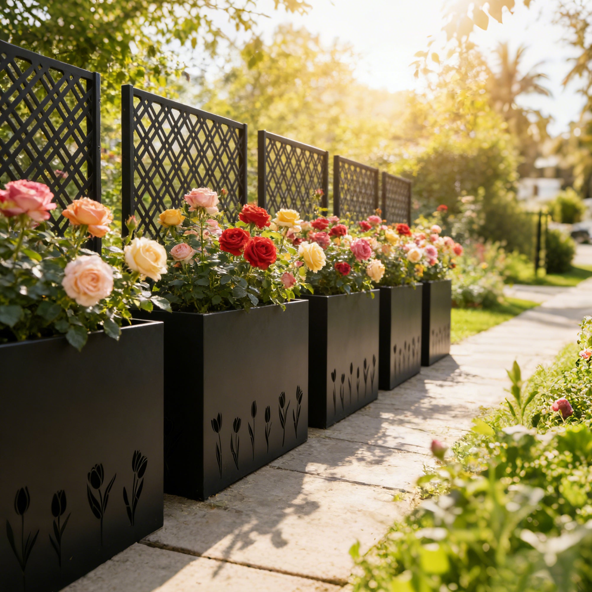 Metal Garden Trellis Panel - Black