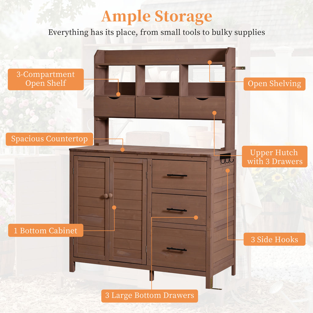 Farmhouse Potting Bench 6-Drawer - Brown detail