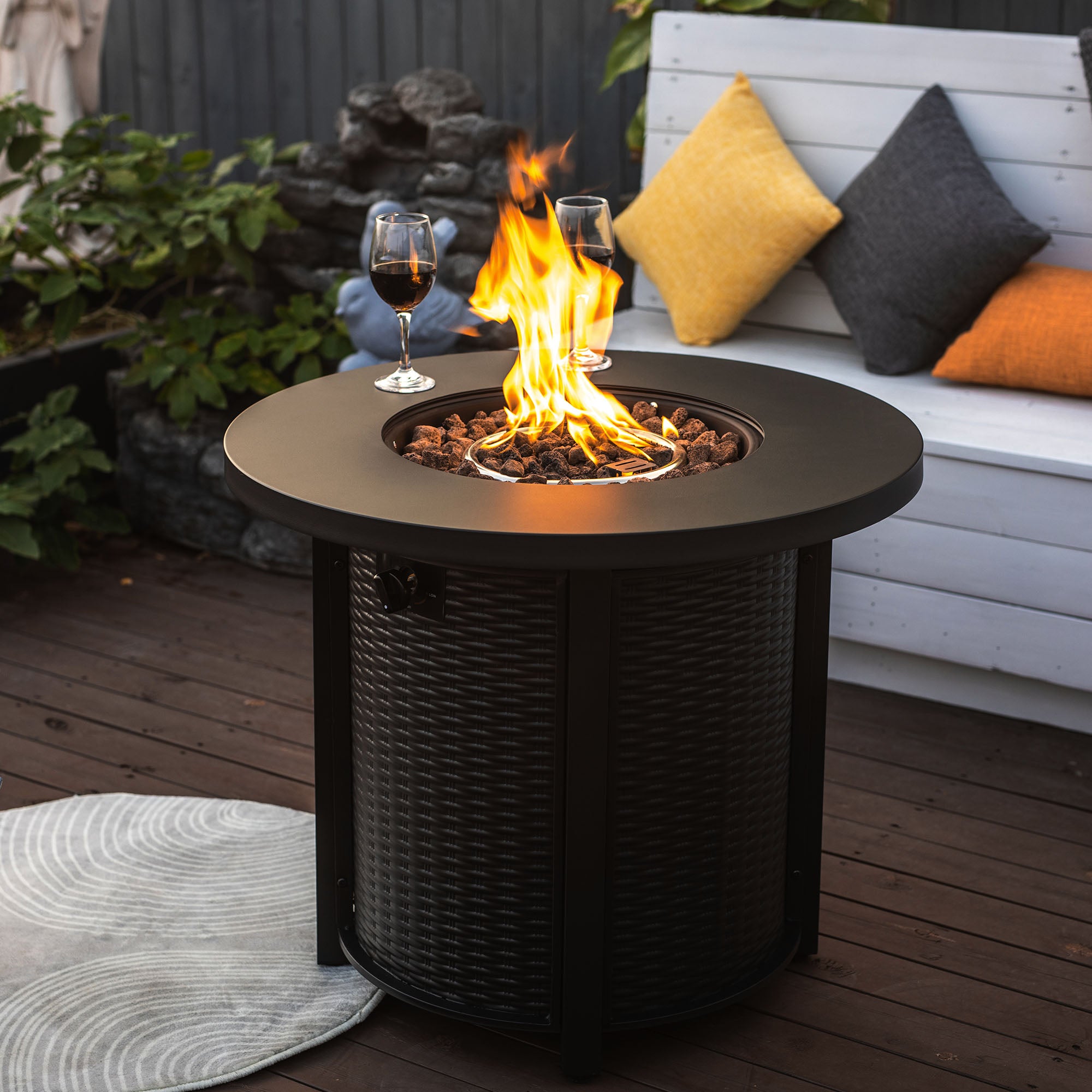 Round fire pit table top view