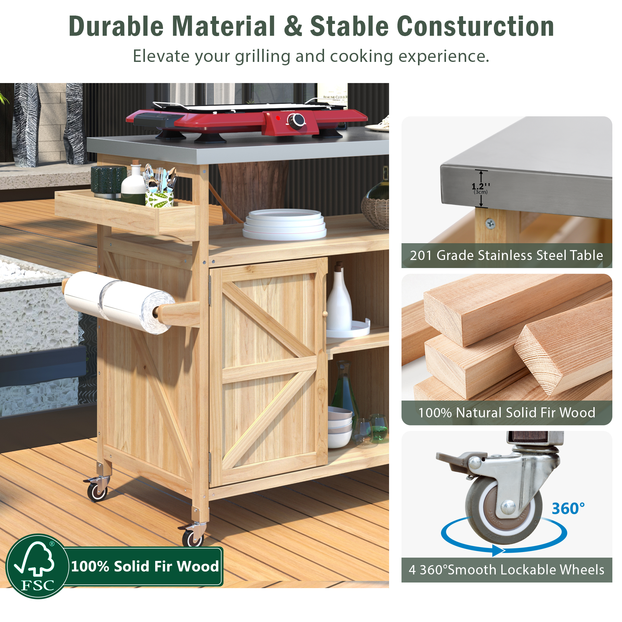 K&K Farmhouse Outdoor Kitchen Island - Natural detail