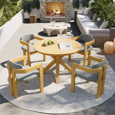 5-Piece Round Acacia Outdoor Dining Set - Gray
