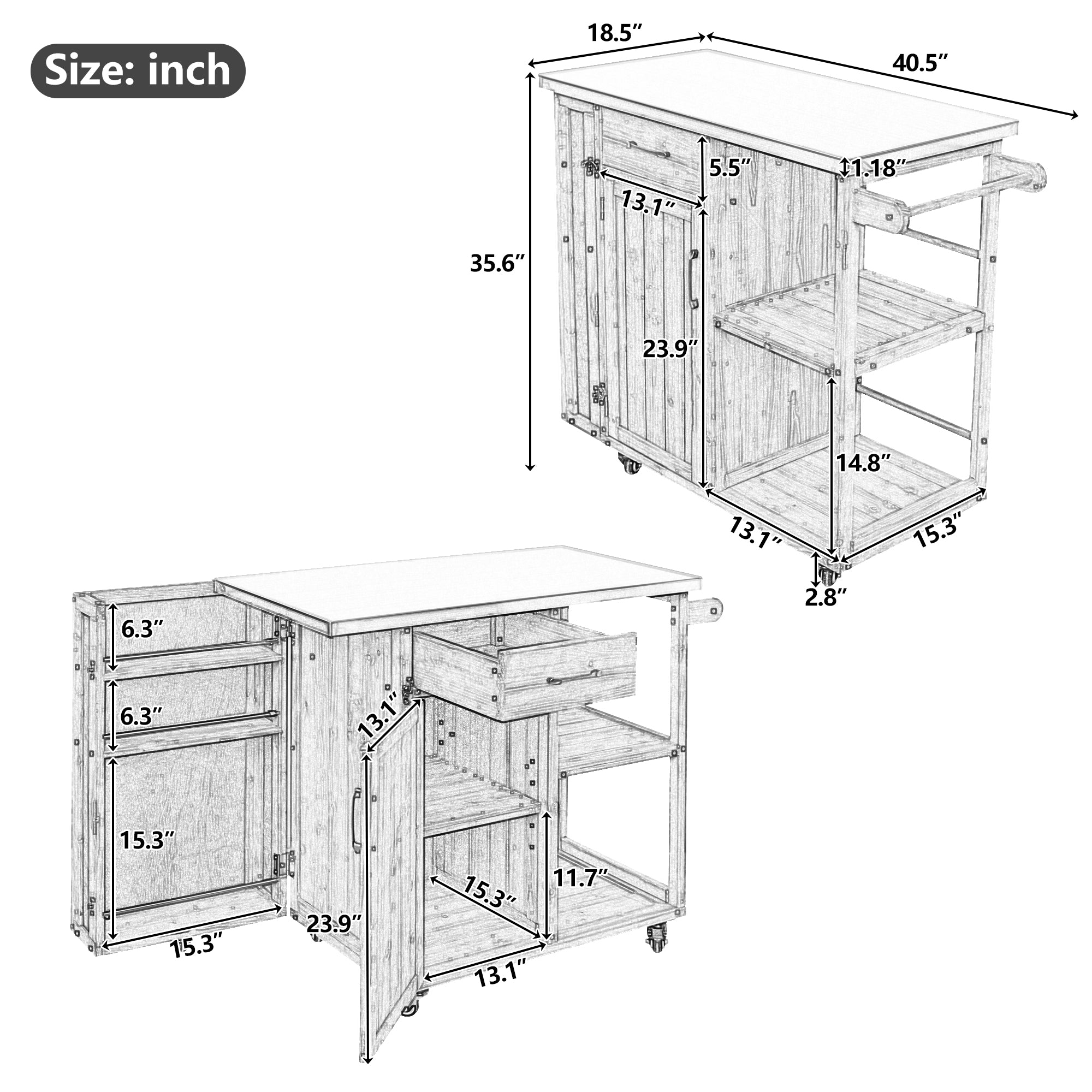 Fir wood outdoor kitchen island with stainless steel top