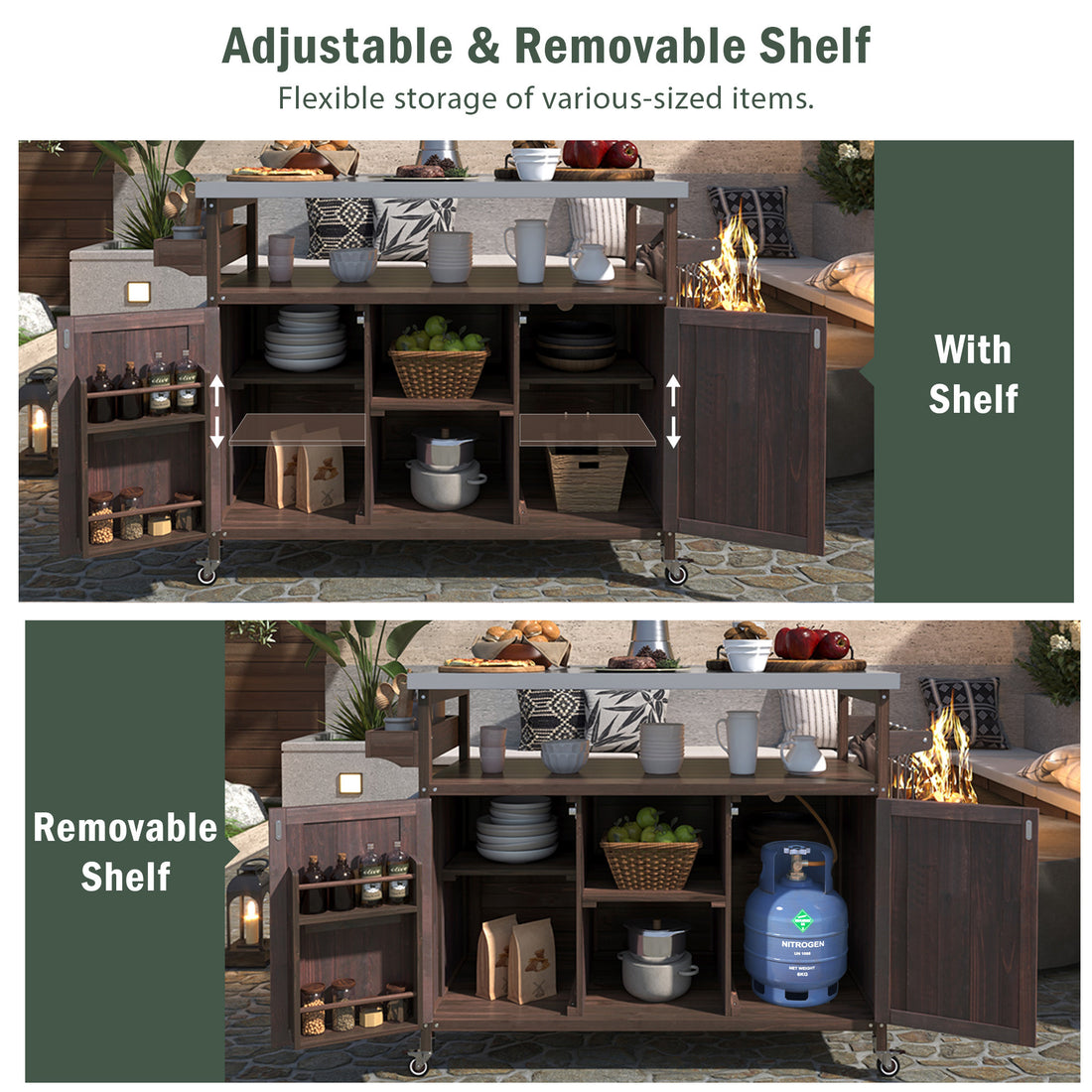 Outluma Farmhouse Rolling Outdoor Kitchen Island - Dark Brown