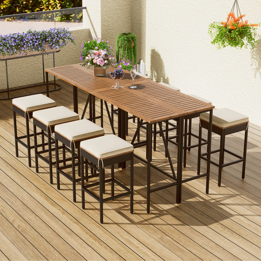10-Piece Acacia Bar Height Outdoor Dining Set detail