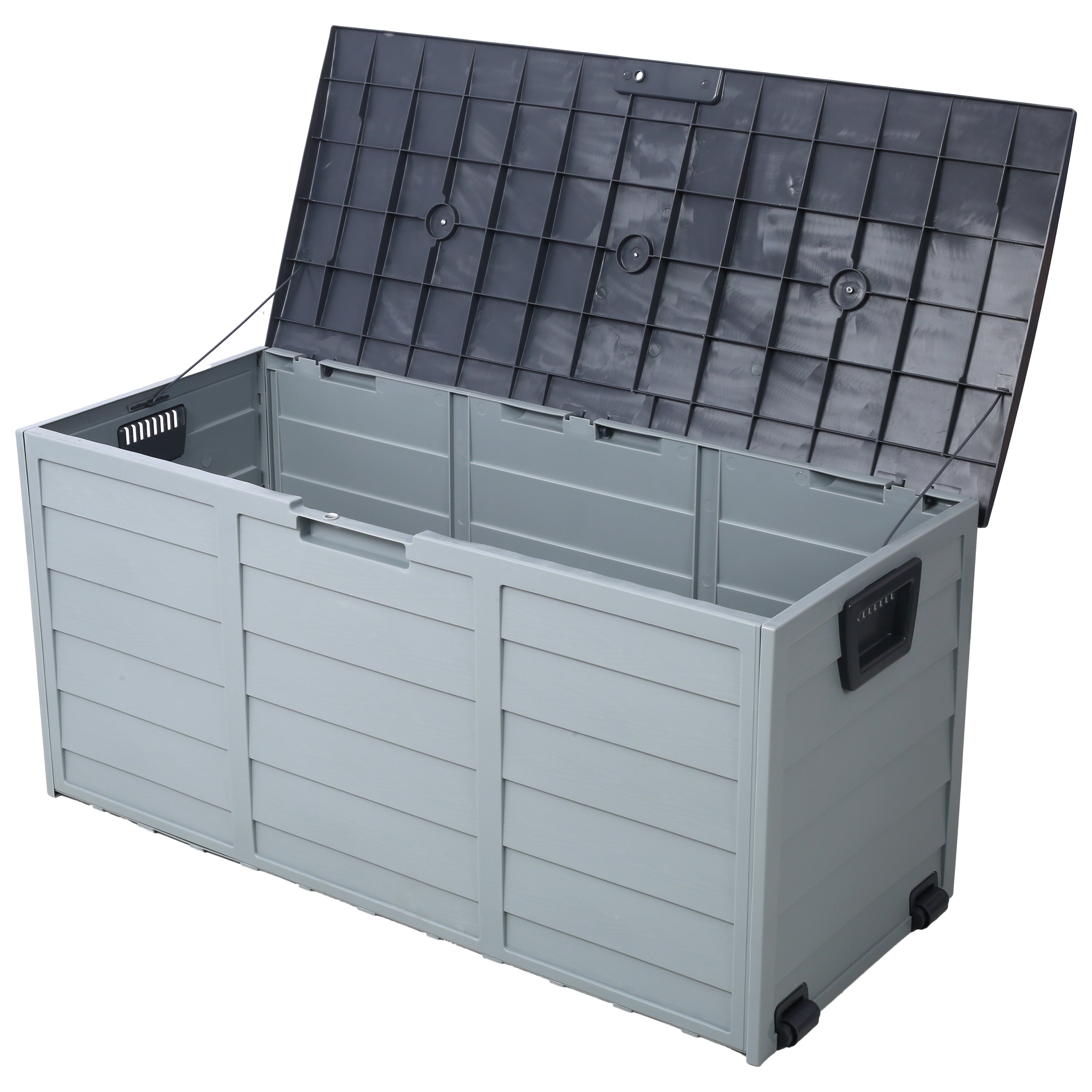 Deck box open with storage