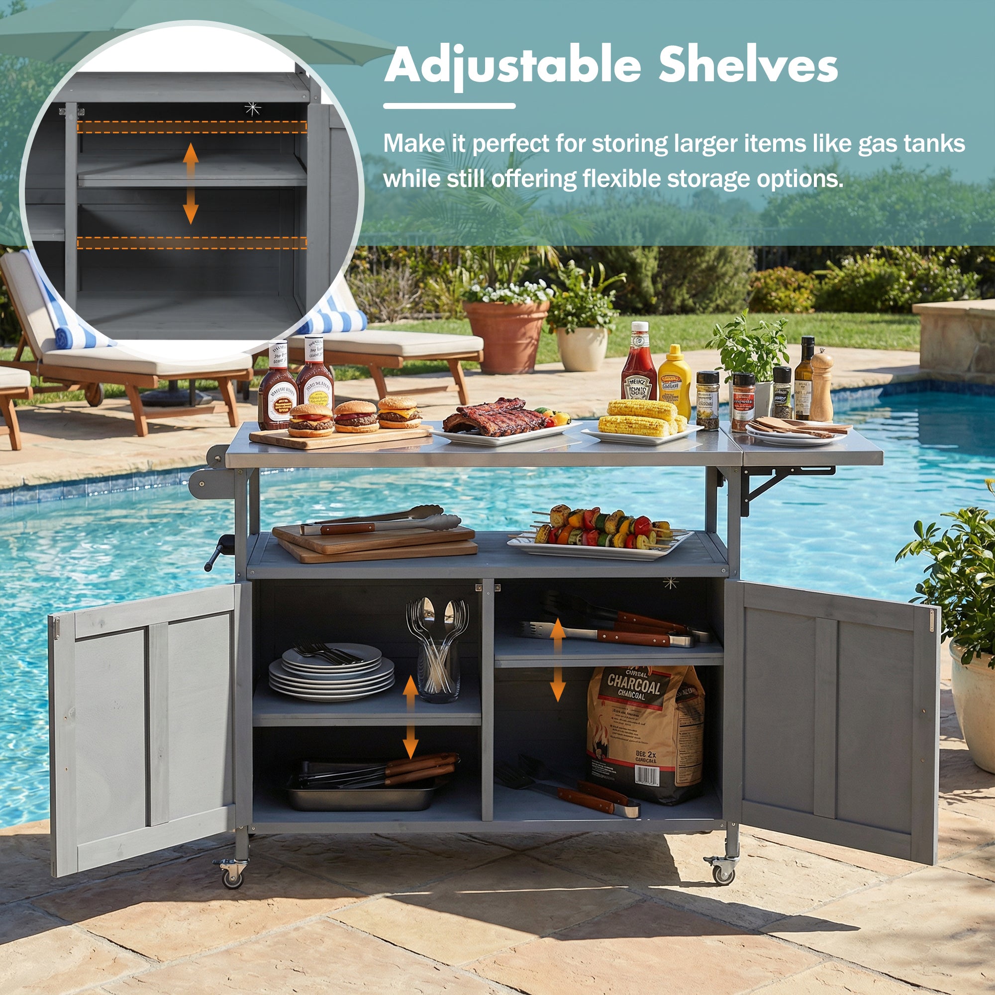 Foldable Cooking Island with Sink detail