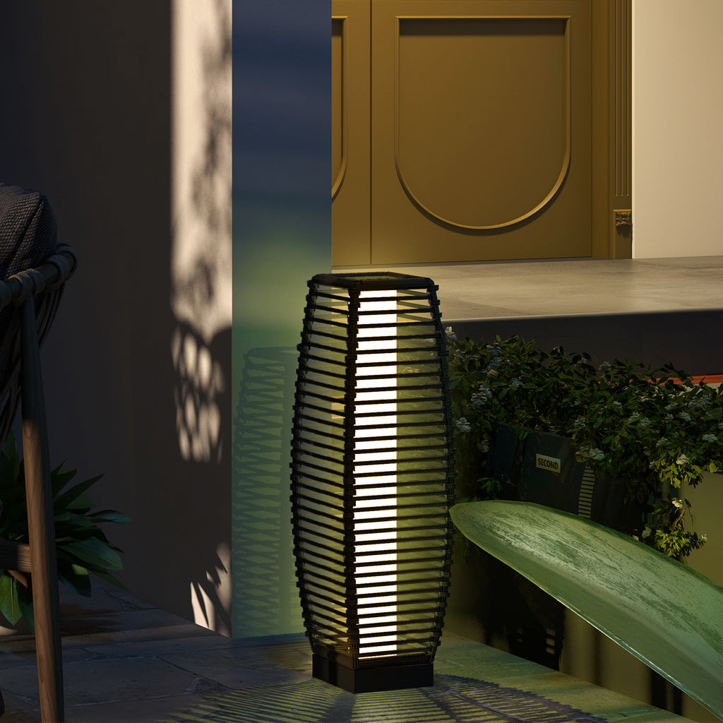 Solar Rattan Garden Floor Lantern - Gray