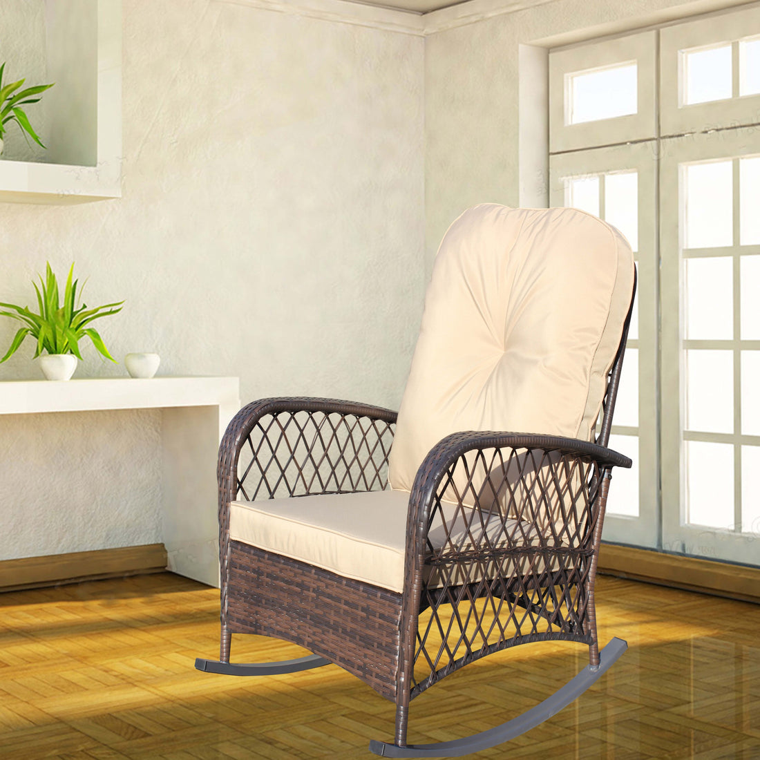 Outluma Deep Seat Wicker Outdoor Rocking Chair - Brown Cushion