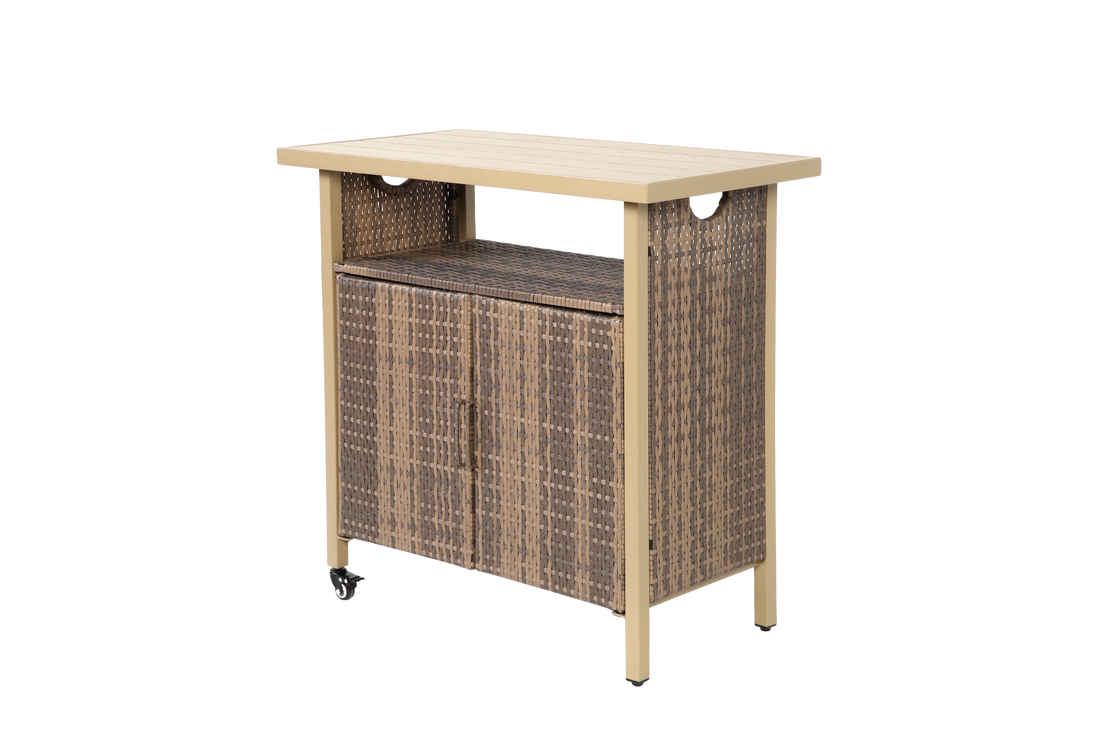Outluma Rolling Wicker Outdoor Bar Cart - Beige