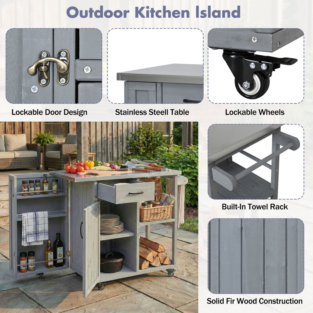 Outluma Fir Wood Outdoor Prep Station - Grey