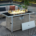 43-inch rectangular wicker propane fire pit table with glass wind guard