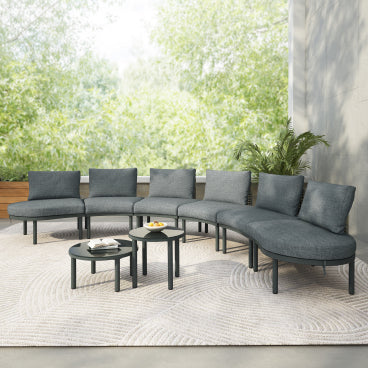 8-Piece Half-Moon Outdoor Sectional Set - Gray