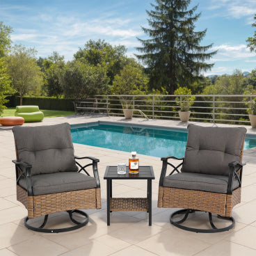 3-Piece Outdoor Swivel Rocker Chair Set - Default Title