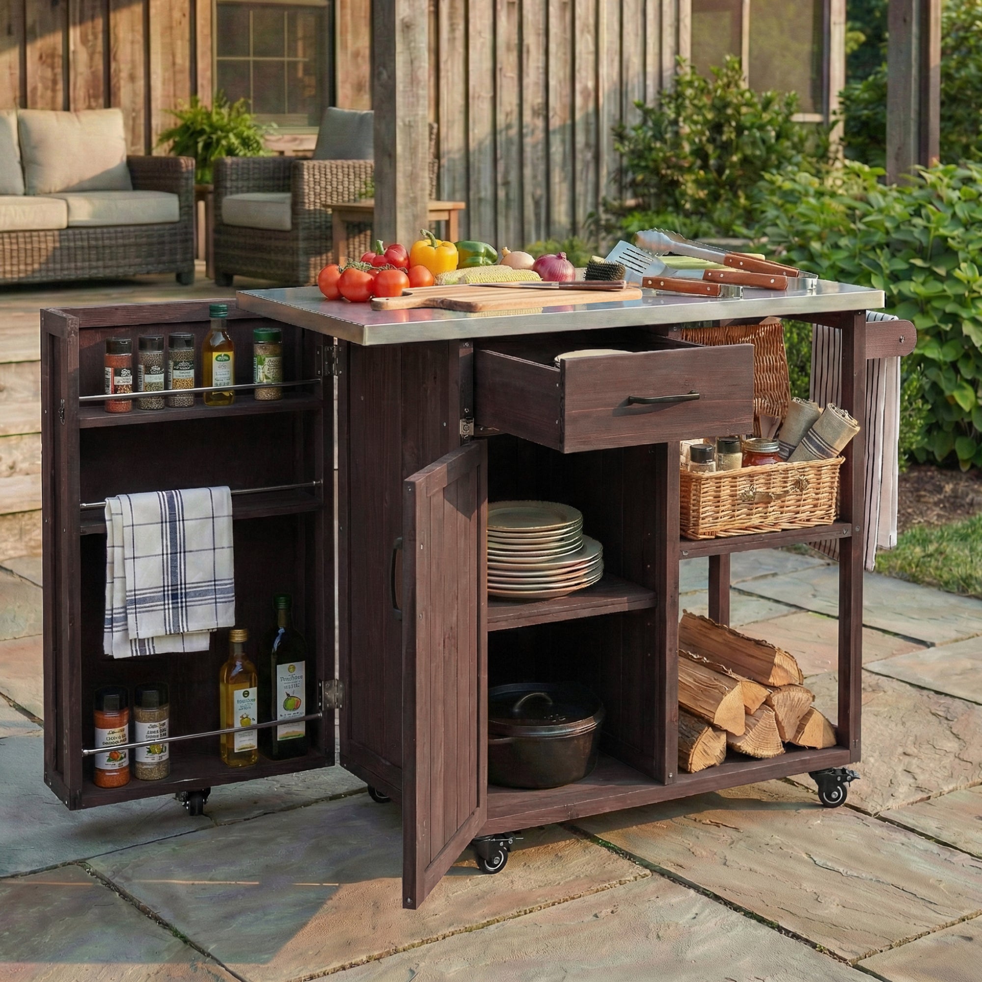 Outdoor kitchen island patio scene